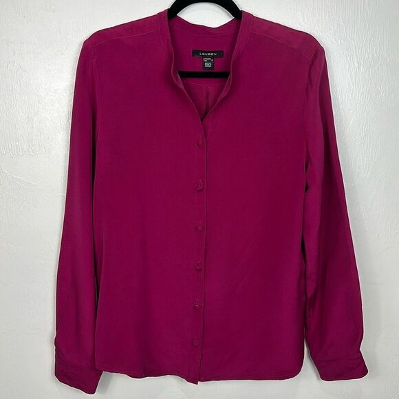 Louben Vintage Silk Long Sleeve Button Down Shirt In Fuchsia Size 10 - Picture 2 of 9
